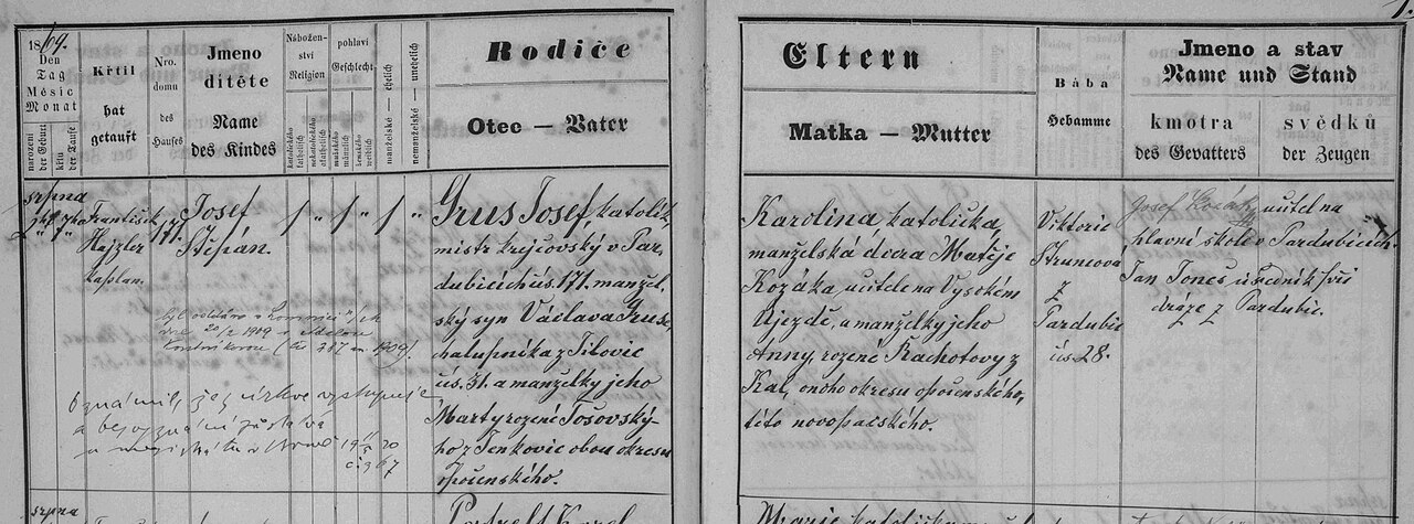 Josef Grus - cecoslovacco - SOA Zámrsk, Registro delle nascite a Chotěboř (1867-1891), sigla. 2919, Regno Unito 3510, pag. 397. (Pardubice, 2 agosto 1869 - Brno, 8 febbraio 1938)